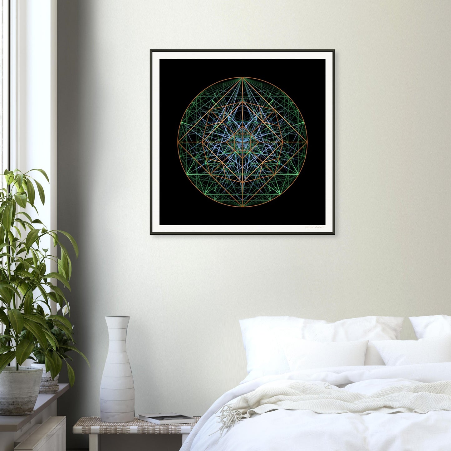 COPPER GREEN 4 SHAPES ¤ Muziejinės kokybės matinis įrėmintas metaliniame rėme meno atspaudas iš GEMAcircle Art print Sacred geometry designs for