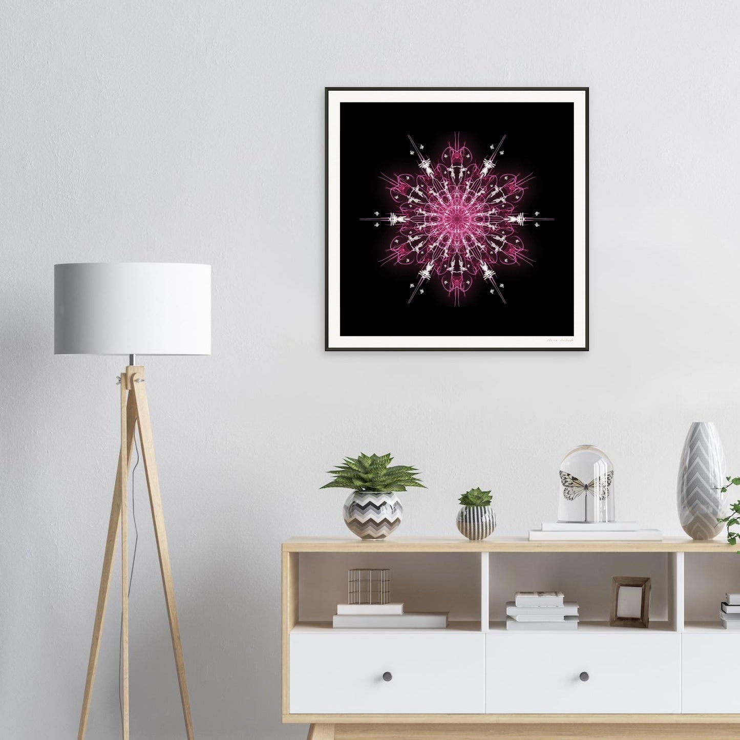 PINK BLOOM □ Muziejinės kokybės matinis įrėmintas metaliniame rėme meno atspaudas iš GEMAcircle Meno atspaudas – Šventosios geometrijos dizainai harmonijai