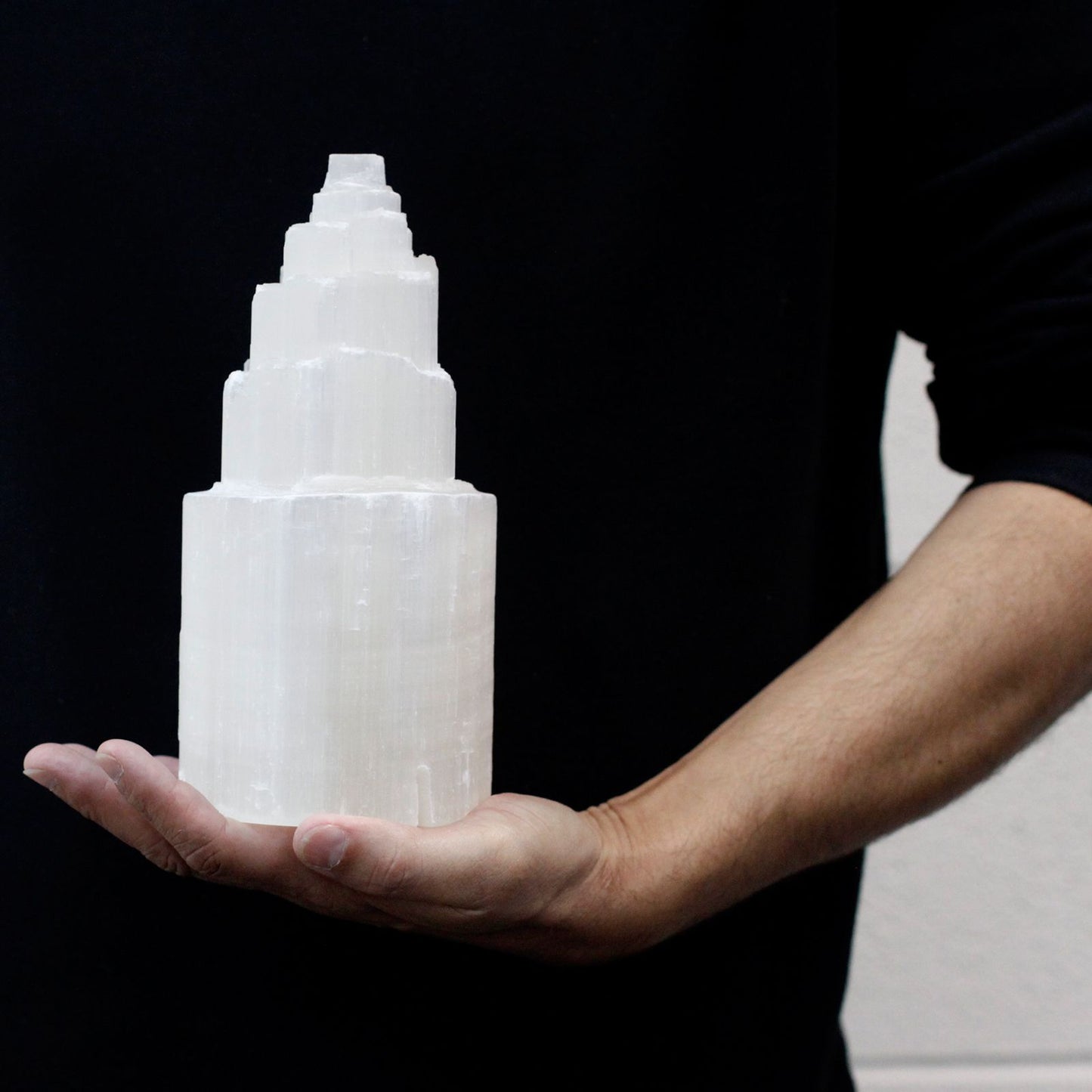 Authentic Natural Selenite Tower Lamp – 20cm perspective detail 4 showcasing clean geometry and natural material finishes