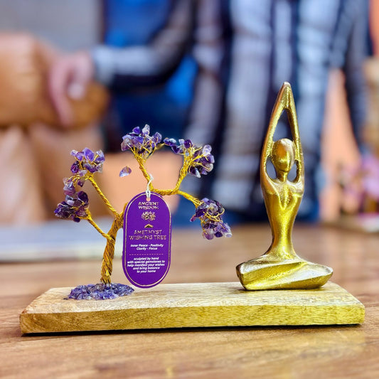 Authentic Gemstone Yoga Garden - Sukhasana Pose - Amethyst - Tilted Tree - 100 chipstones perspective detail 2 showcasing clean geometry and natural material finishes