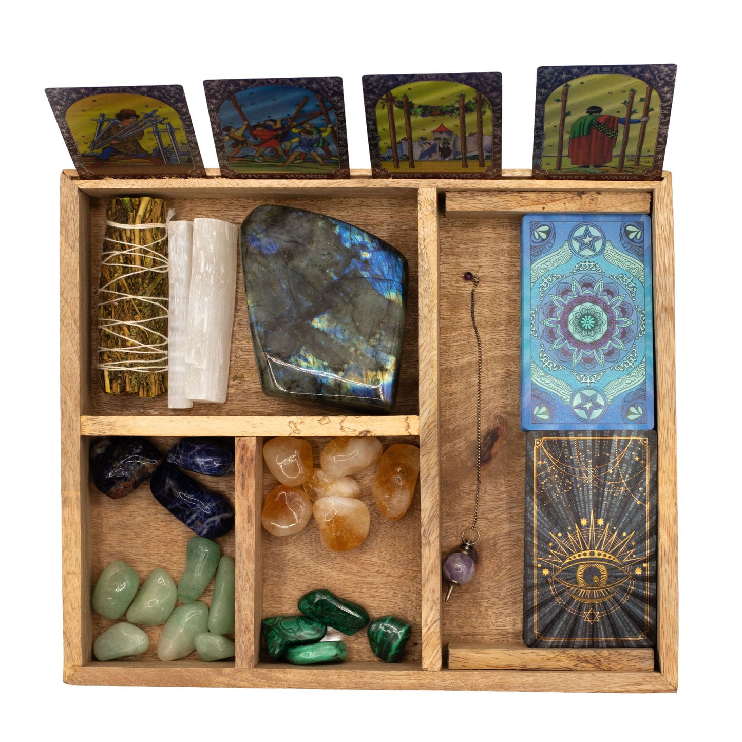 Authentic Four-Section Tarot Box with Card Holder – Mango Wood perspective detail 7 showcasing clean geometry and natural material finishes