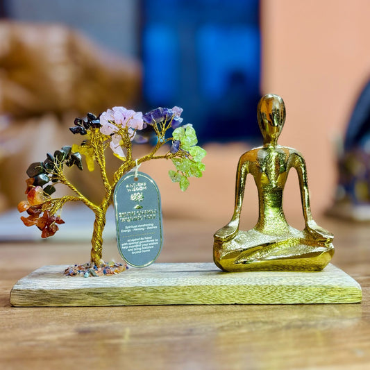 Authentic Gemstone Yoga Garden - Mudra Pose - Seven Chakra - Tilted Tree - 100 chipstones perspective detail 2 showcasing clean geometry and natural material finishes
