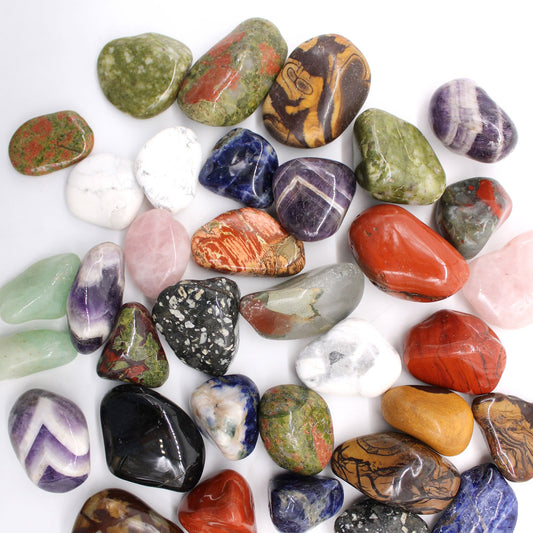 Authentic Bag of 12 Medium African Tumble Stones - Amethyst - Chevron perspective detail 2 showcasing clean geometry and natural material finishes