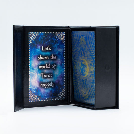 Authentic Tarot Card Set – Blue Foil, Moon Face (with booklet) perspective detail 2 showcasing clean geometry and natural material finishes