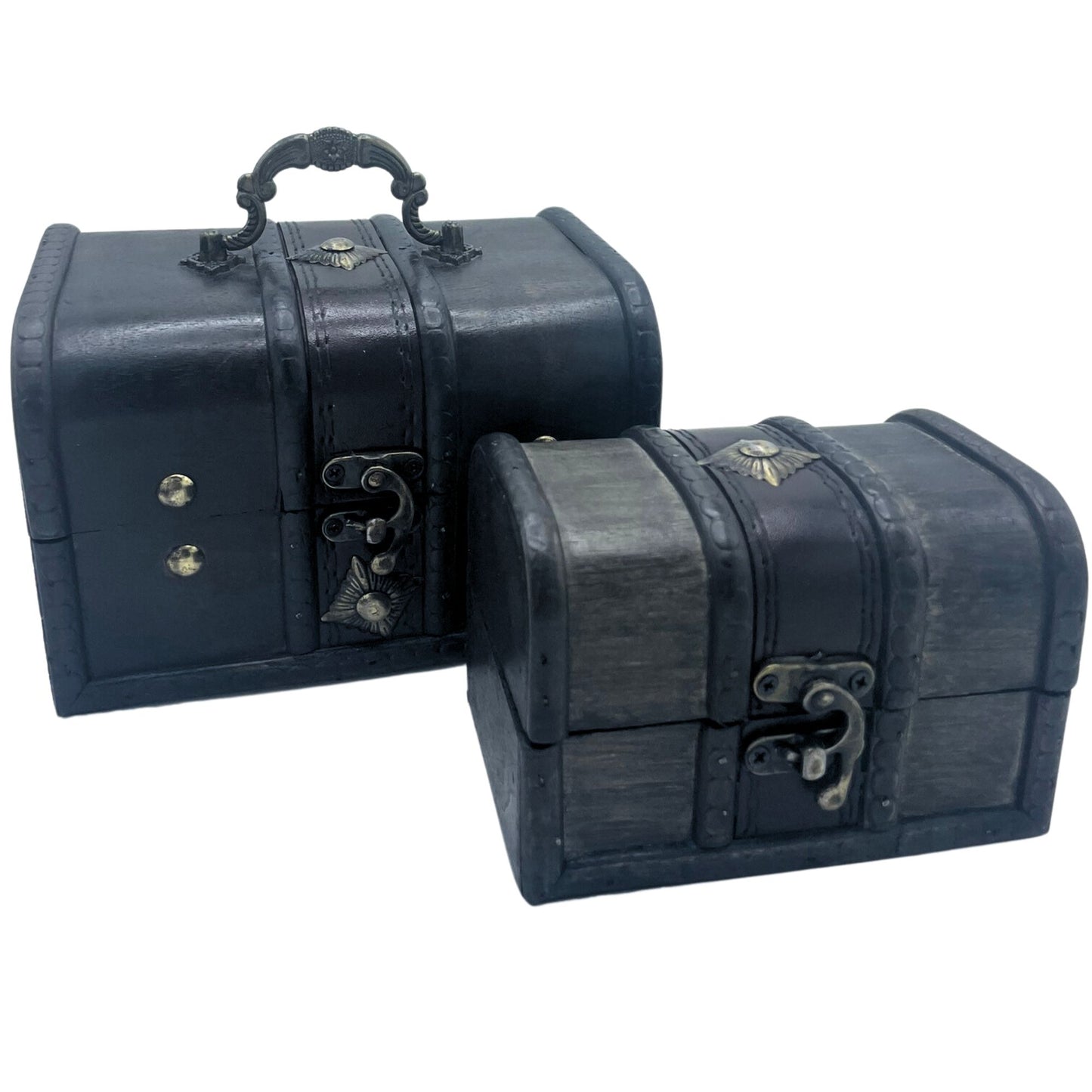 Grey treasure chest set of 2 — vintage colonial storage boxes for crystals tarot and sacred keepsakes