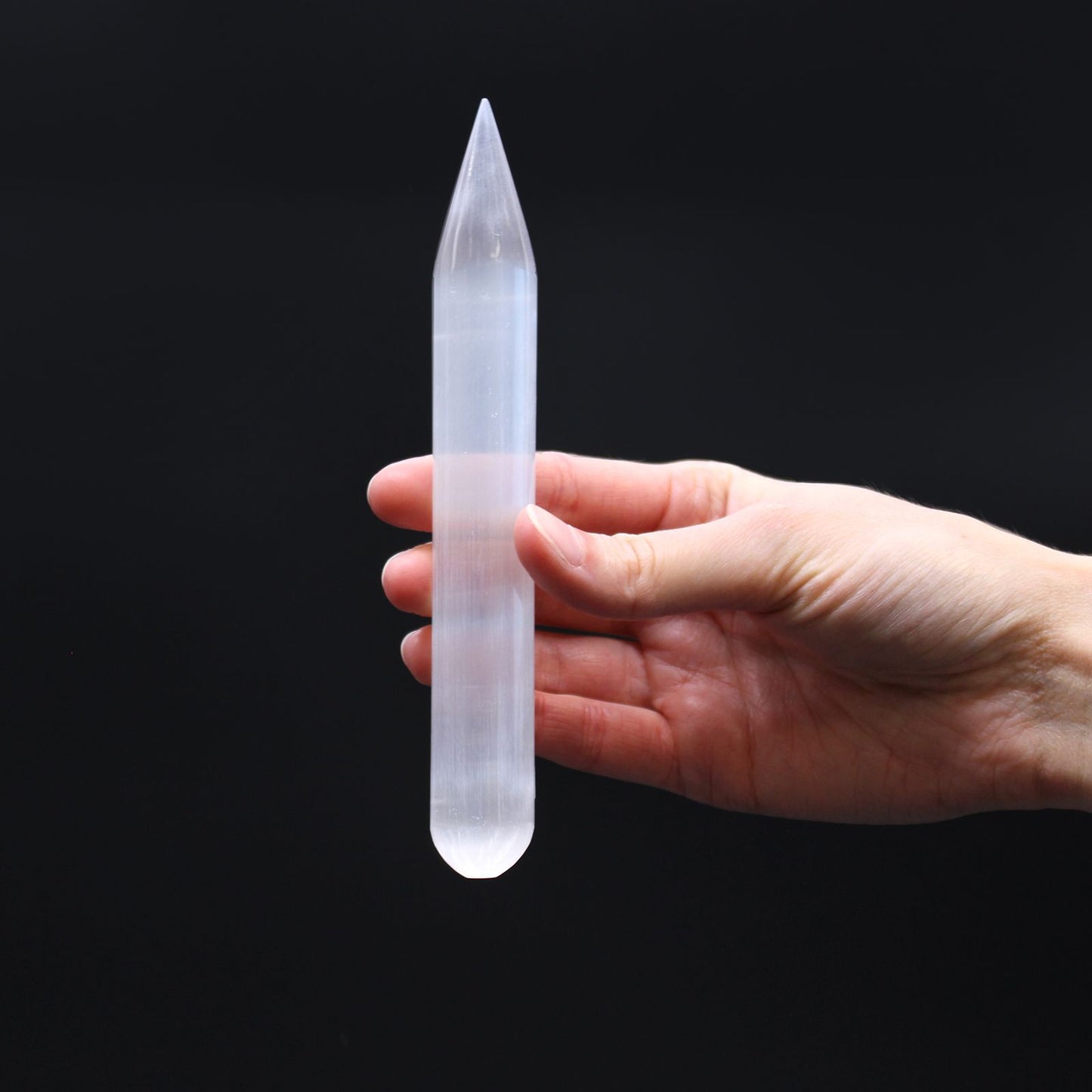 Authentic Selenite Wand - 16 cm (Point one End) perspective detail 3 showcasing clean geometry and natural material finishes