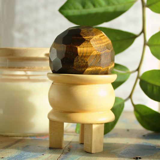 Authentic Gemstone Faceted Healing Ball & Stand - Tigereye perspective detail 2 showcasing clean geometry and natural material finishes