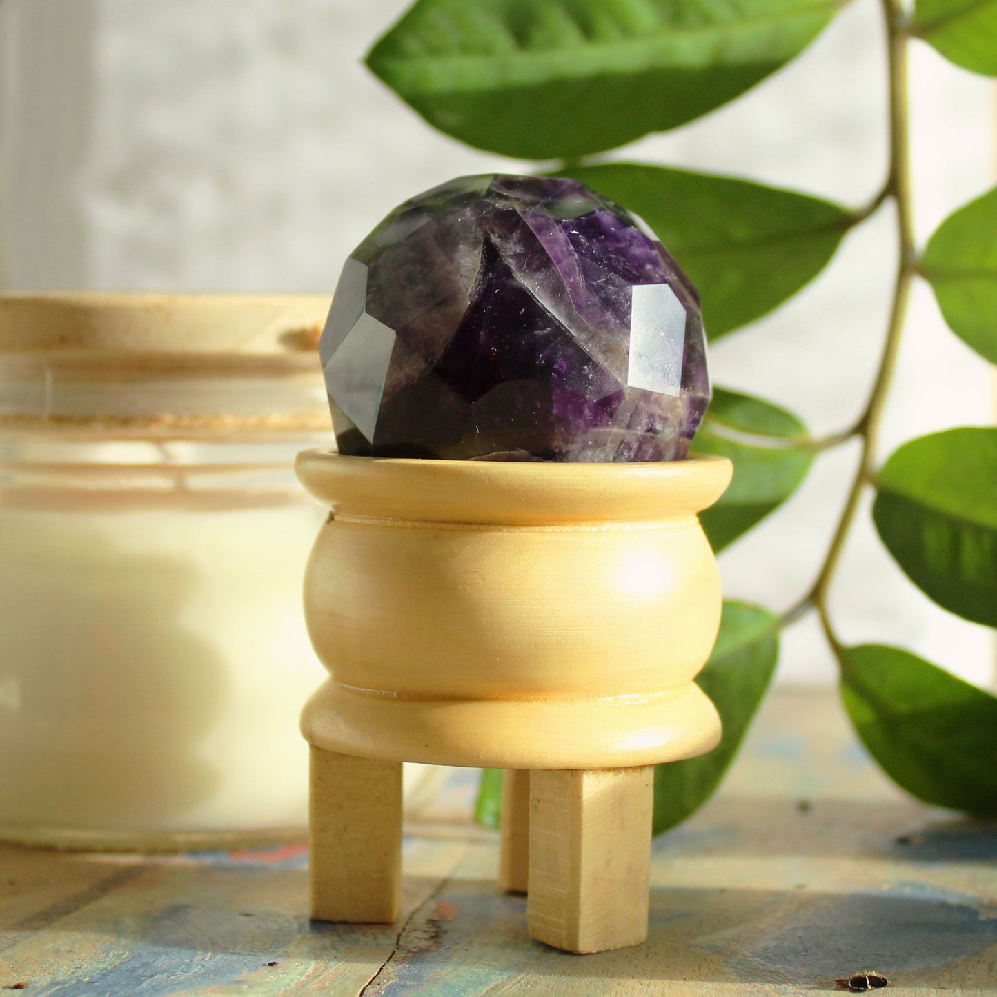Authentic Gemstone Faceted Healing Ball & Stand - Rose Quartz perspective detail 4 showcasing clean geometry and natural material finishes