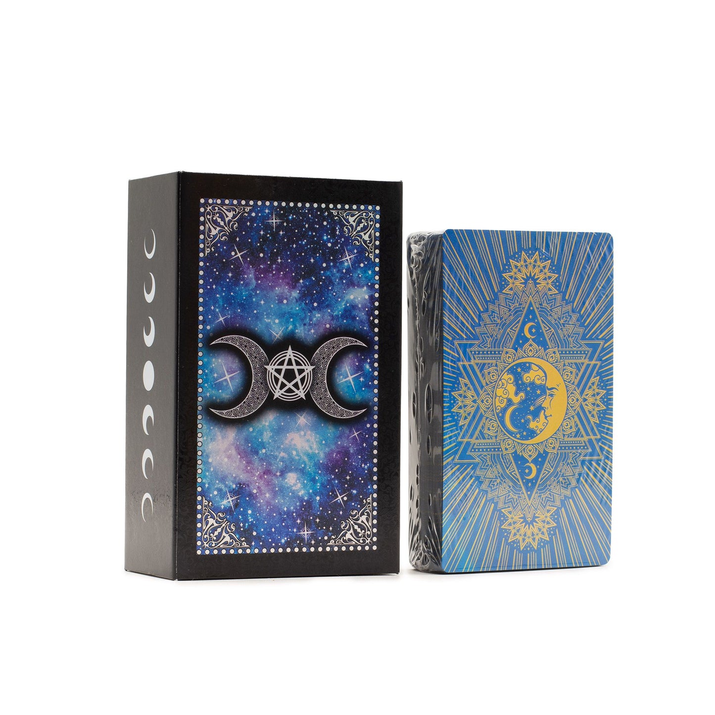 Blue Foil Tarot Card Set - Moon Face booklet iš GEMAcircle Tarot Cards & Reading Cloths Sacred geometry designs for harmony