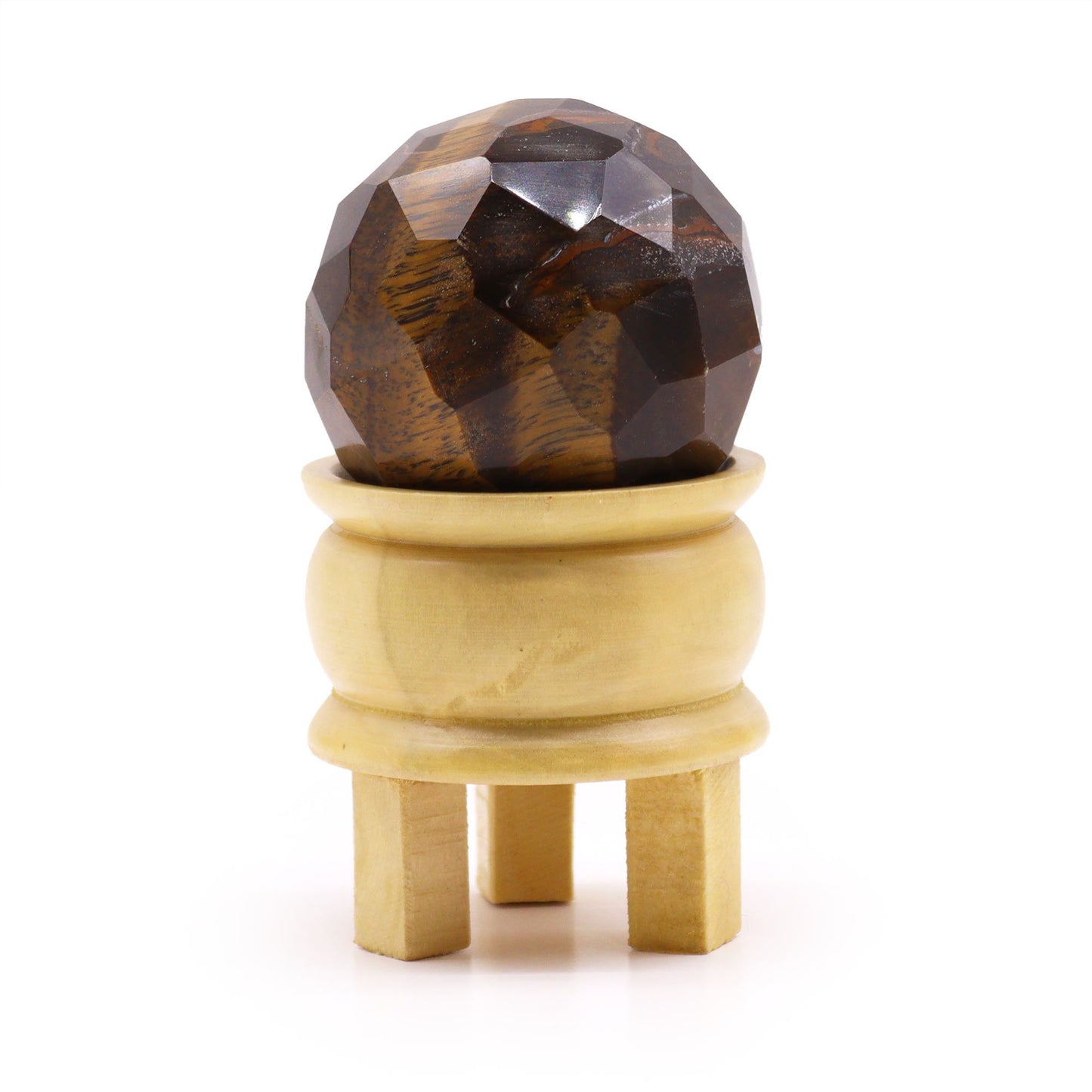 Authentic Gemstone Faceted Healing Ball & Stand - Tigereye perspective detail 4 showcasing clean geometry and natural material finishes
