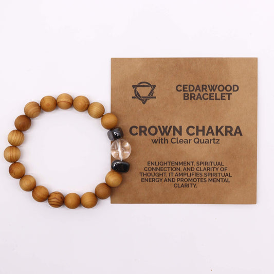 Authentic Cedarwood Crown Chakra Bangle with Clear Quartz perspective detail 2 showcasing clean geometry and natural material finishes
