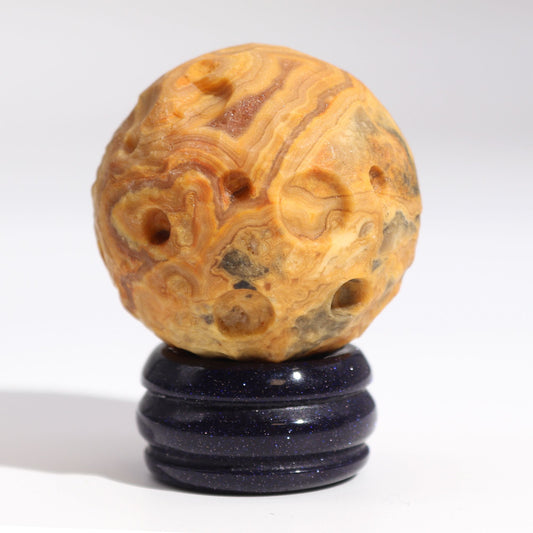 Authentic Crazy Lace Jasper Planet on a Sola Goldstone Stand - 40mm (30x15mm stand) perspective detail 2 showcasing clean geometry and natural material finishes
