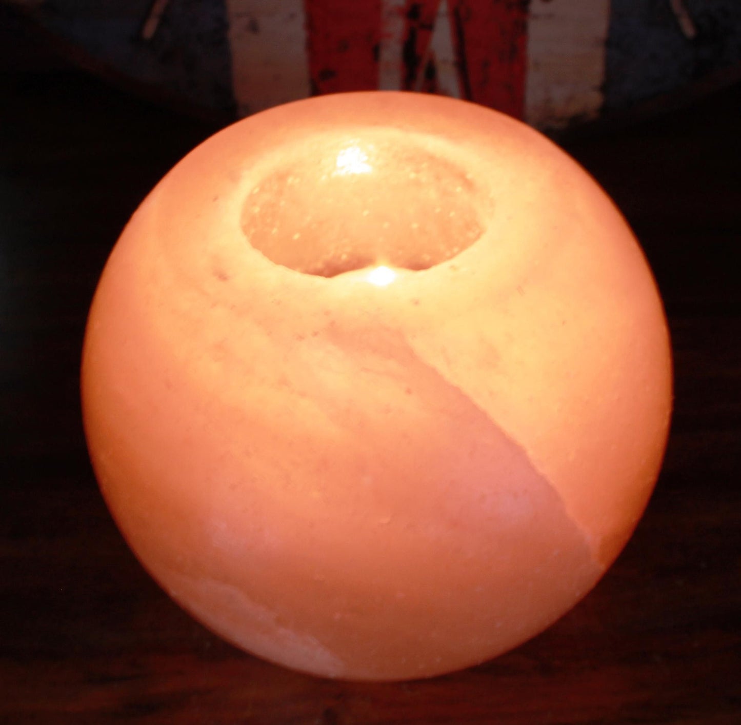 Round Himalayan salt candle holder — natural ioniser creating negative ions for cleaner calmer spaces