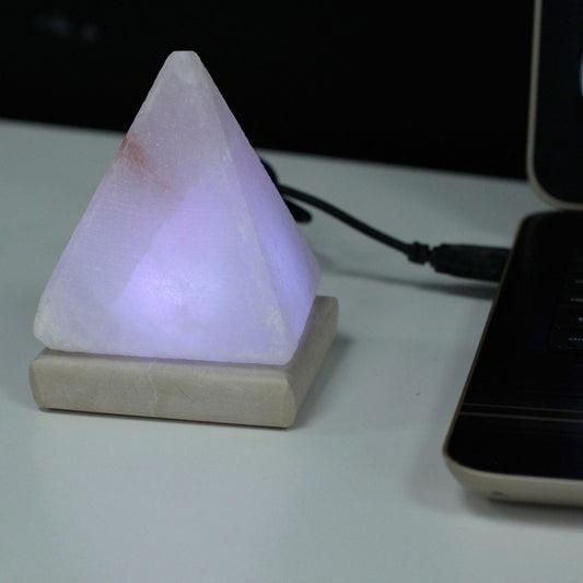 Authentic USB Pyramid Himalayan Salt Lamp – 9cm, White, Multicolour perspective detail 2 showcasing clean geometry and natural material finishes