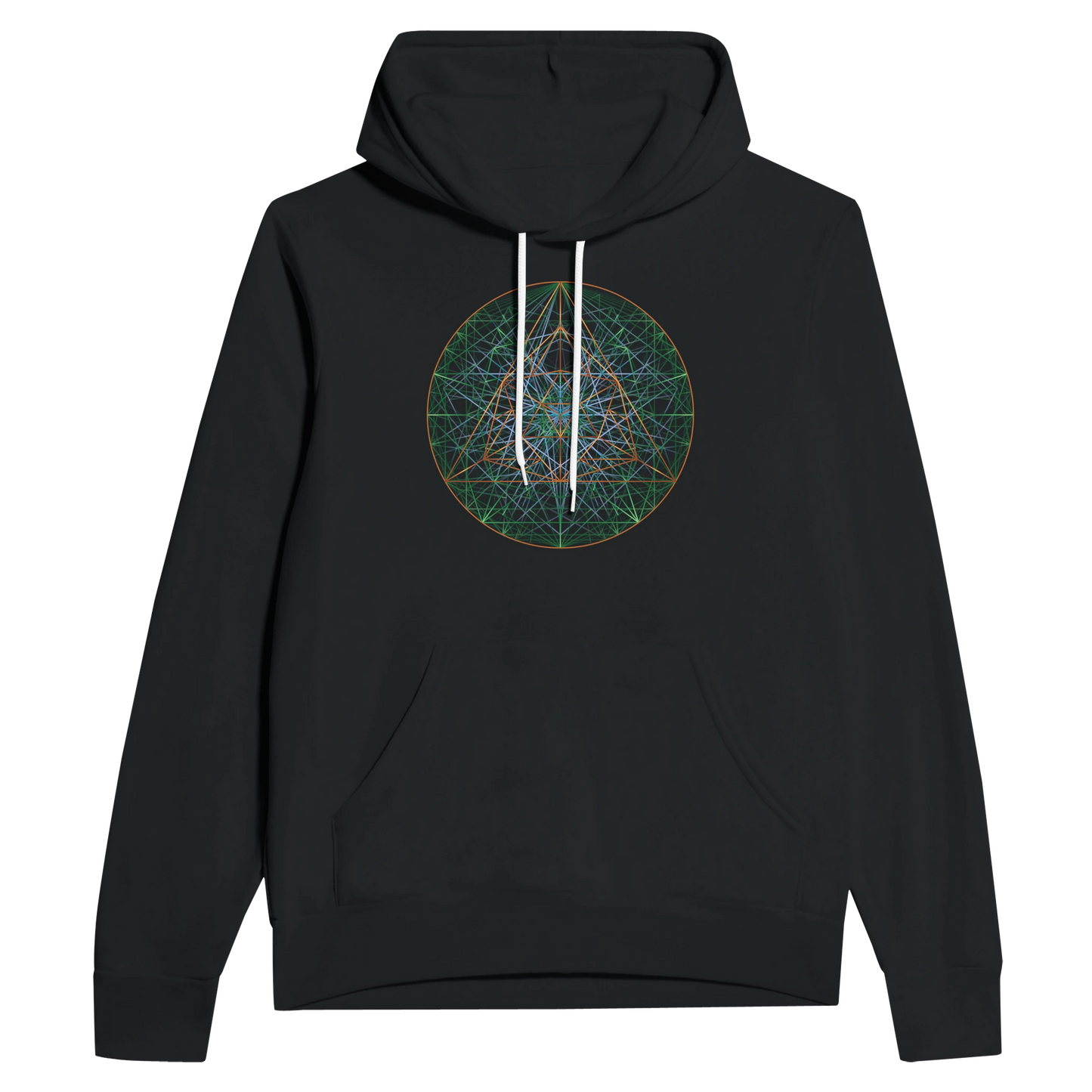 Authentic COPPER GREEN SACRED GEOMETRY   |  Unisex Pullover Hoodie perspective detail 2 showcasing clean geometry and natural material finishes
