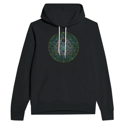 Authentic COPPER GREEN SACRED GEOMETRY   |  Unisex Pullover Hoodie perspective detail 2 showcasing clean geometry and natural material finishes
