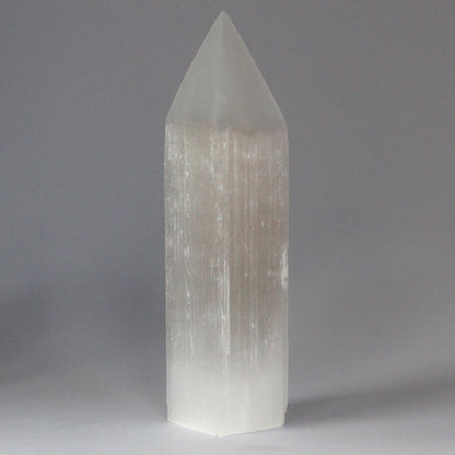 Authentic Selenite Pencil Point Tower - 20 cm perspective detail 3 showcasing clean geometry and natural material finishes