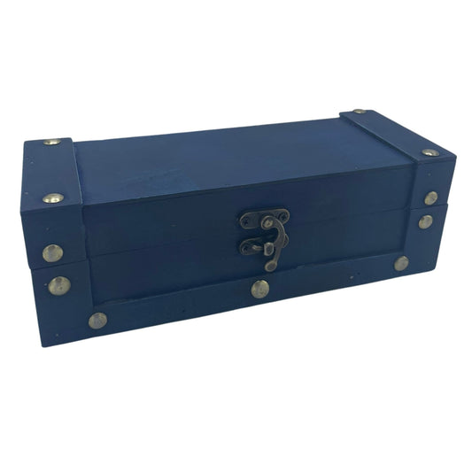 Long teal colonial tea chest box — colourful vintage decorative storage for tea crystals and keepsakes