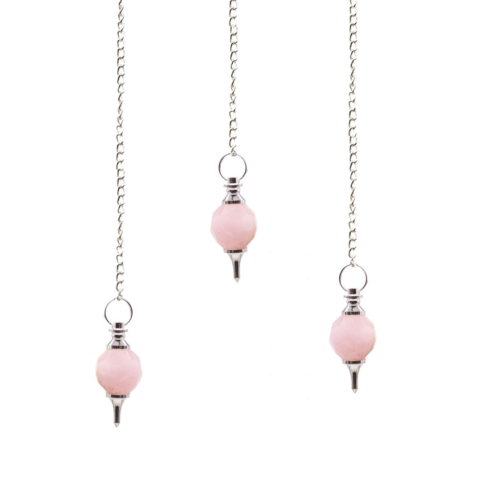 Authentic Faceted Pendulum – Rose Quartz showcasing clean geometry and natural material finishes