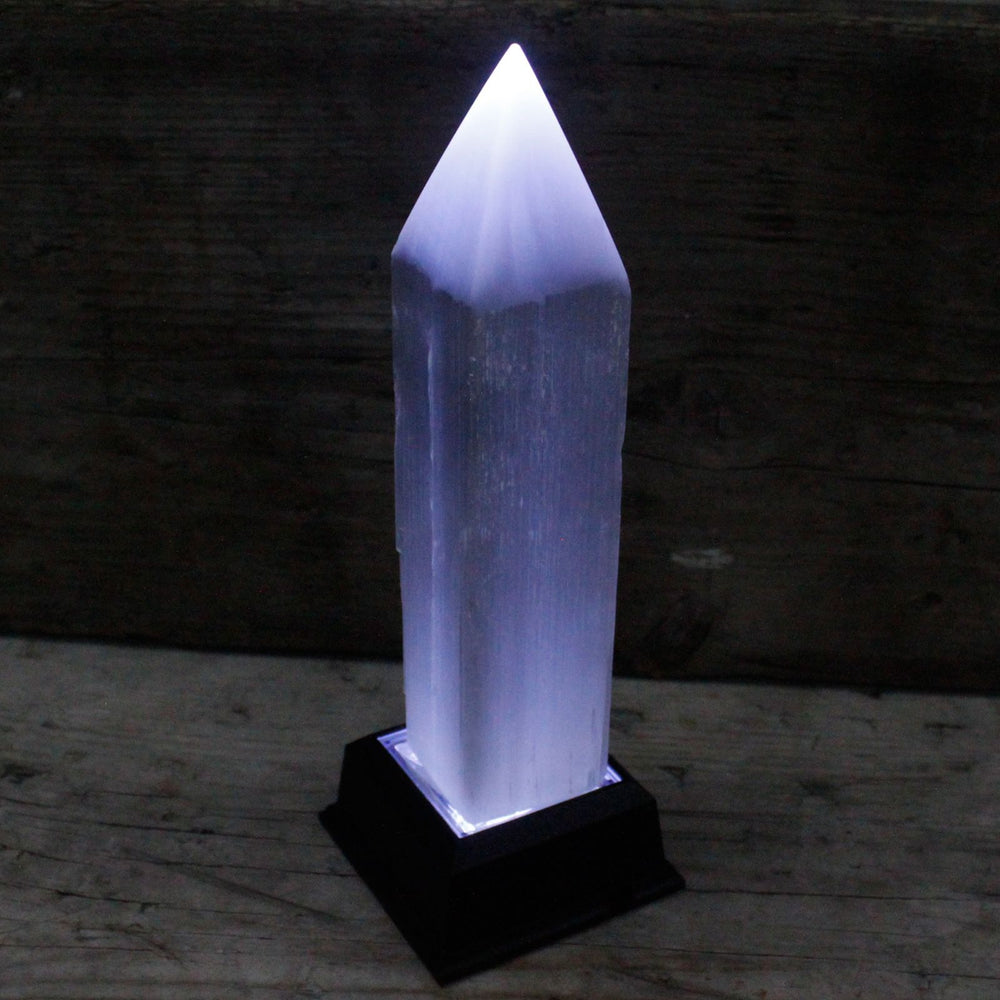 Authentic Selenite Pencil Point Tower - 20 cm showcasing clean geometry and natural material finishes