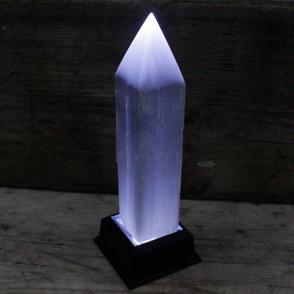 Authentic Selenite Pencil Point Tower - 20 cm showcasing clean geometry and natural material finishes