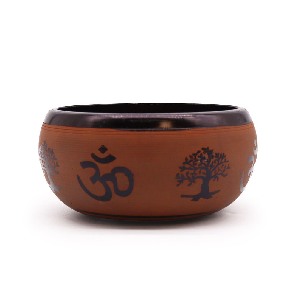 Earth powder clay Om Buddha singing bowl 16cm — handcrafted meditation and sound healing bowl