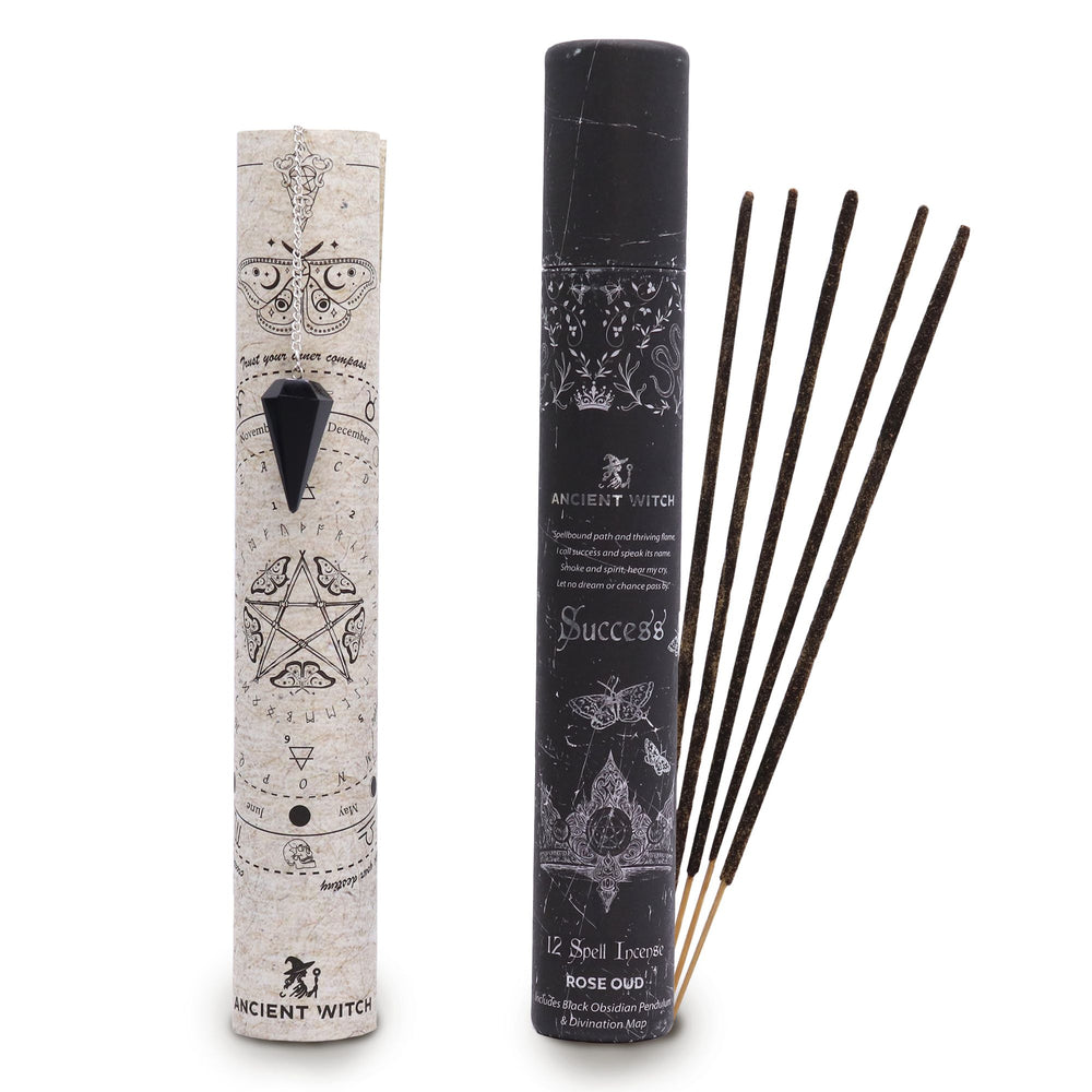 Authentic Success Ritual Incense with Black Obsidian Pendulum showcasing clean geometry and natural material finishes