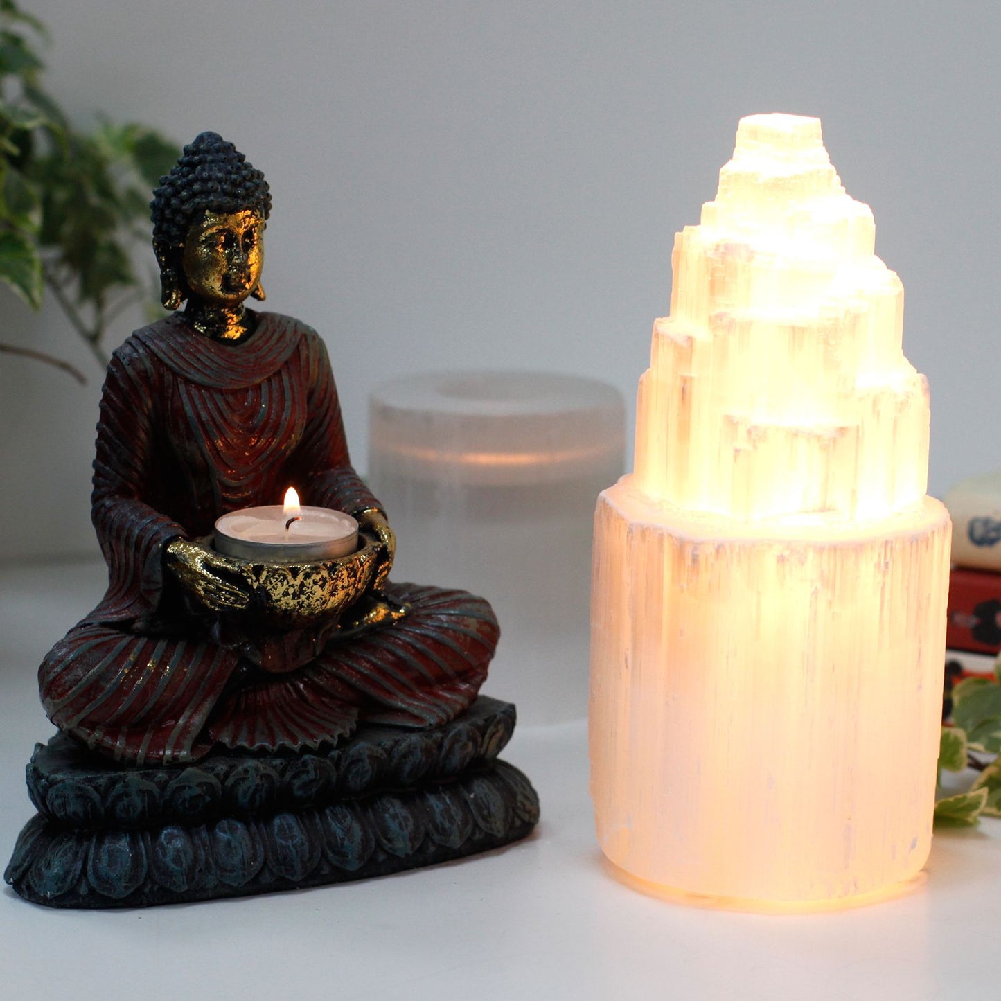 Authentic Natural Selenite Tower Lamp – 20cm perspective detail 2 showcasing clean geometry and natural material finishes