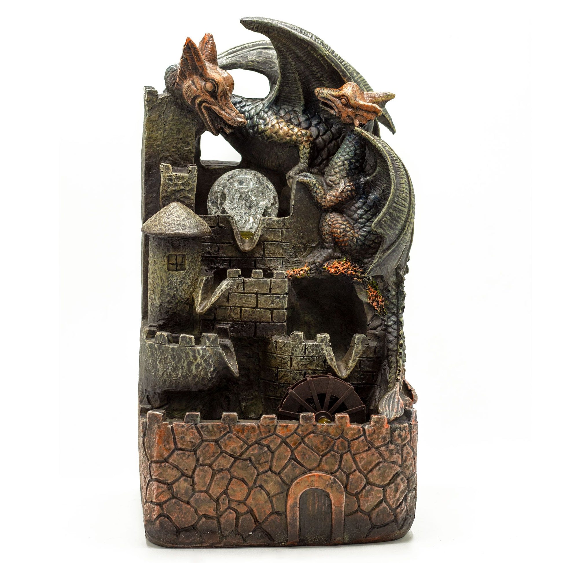 Authentic Tabletop Water Feature – 35cm – Dragons, Crystal Ball & Water Wheel showcasing clean geometry and natural material finishes