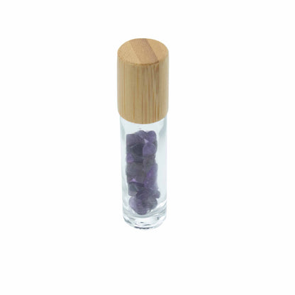 Gemstone Essential Oil Roller Bottle - Amethyst  - Wooden Cap + Gemstone Roller Tip for 5ml Bottle - Amethyst