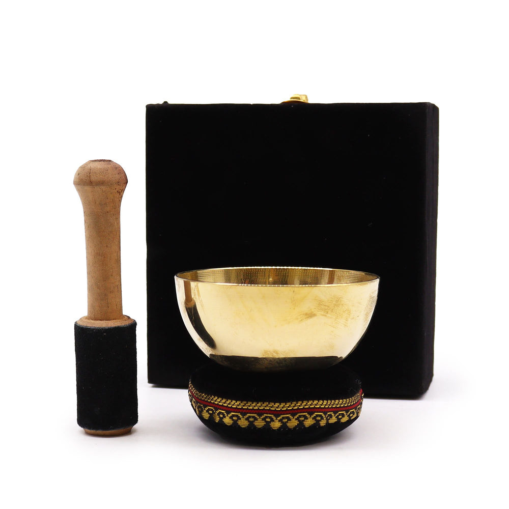 Brass Tibetan singing bowl gift set 9cm — meditation sound healing sacred gift iš GEMAcircle