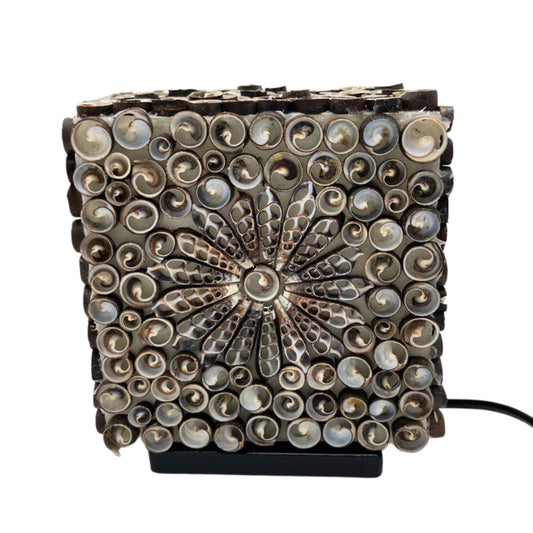 Authentic Boho Seashell Lamp – Chocolate Twist Square, 15cm perspective detail 2 showcasing clean geometry and natural material finishes