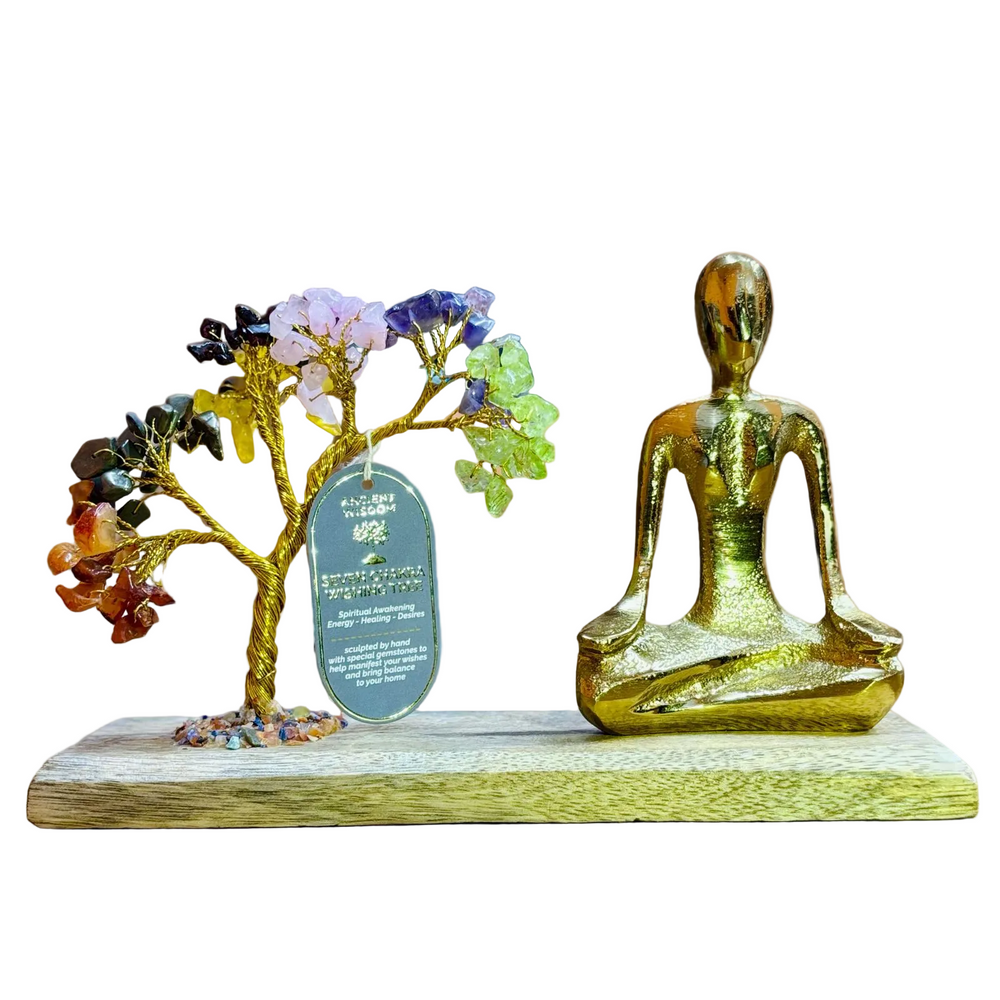 Authentic Gemstone Yoga Garden - Mudra Pose - Seven Chakra - Tilted Tree - 100 chipstones showcasing clean geometry and natural material finishes