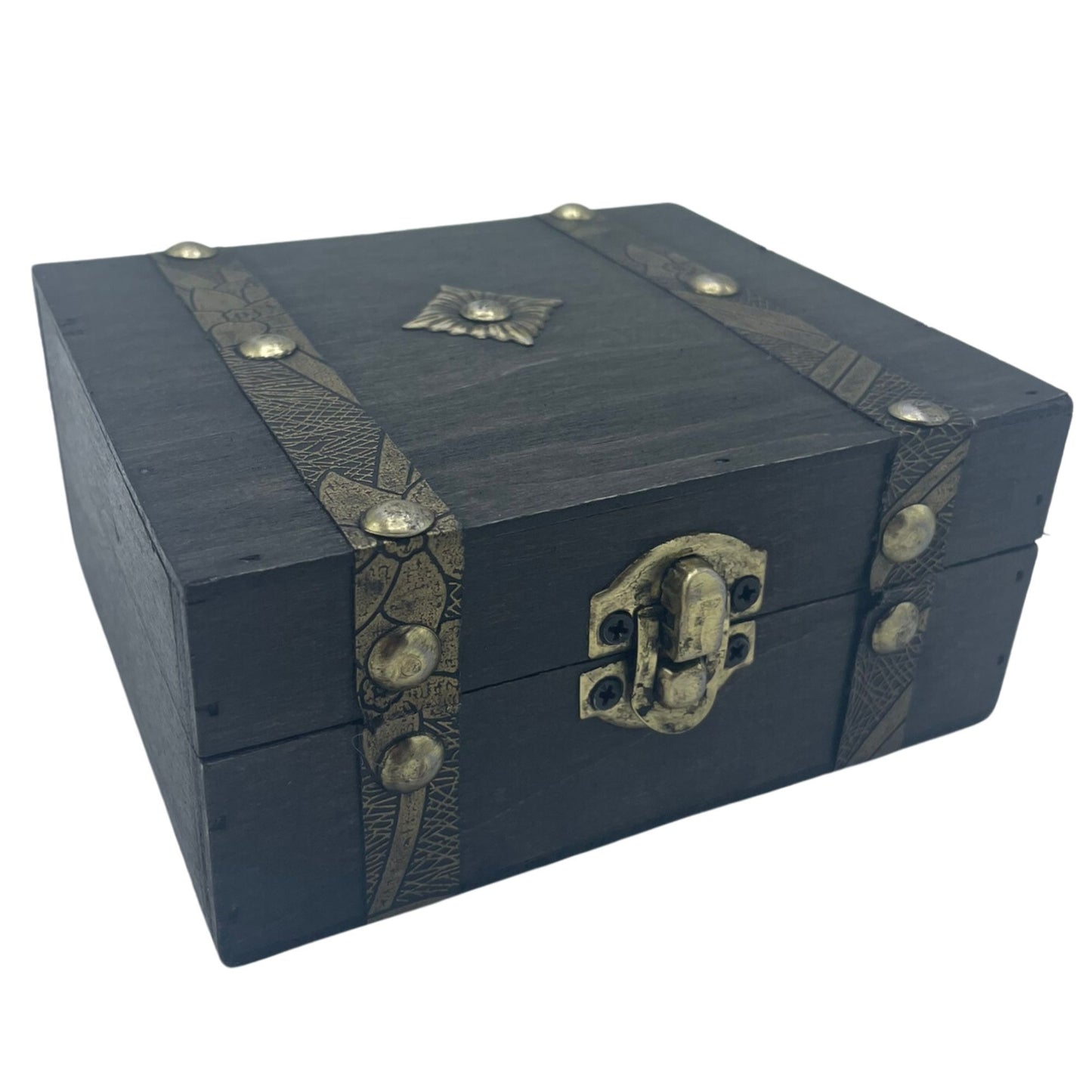 Square grey colonial tea chest box — understated vintage storage for tea crystals and sacred keepsakes