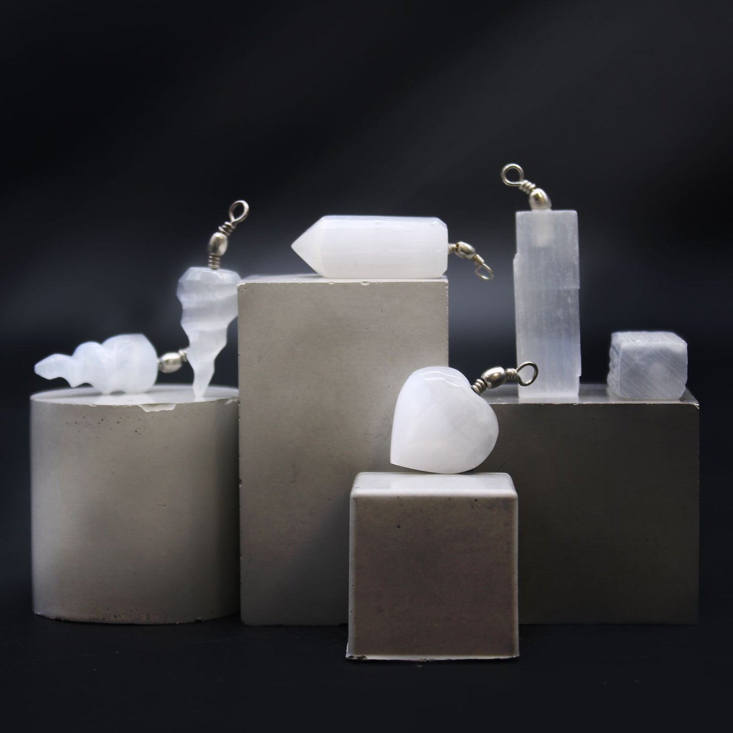 Authentic Selenite Natural Pendant perspective detail 2 showcasing clean geometry and natural material finishes