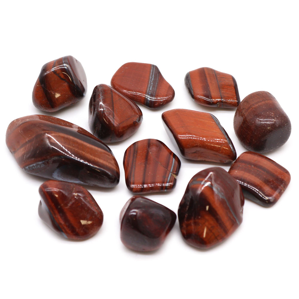Red tiger's eye medium African tumble stones bag of 12 — strength vitality grounding crystal
