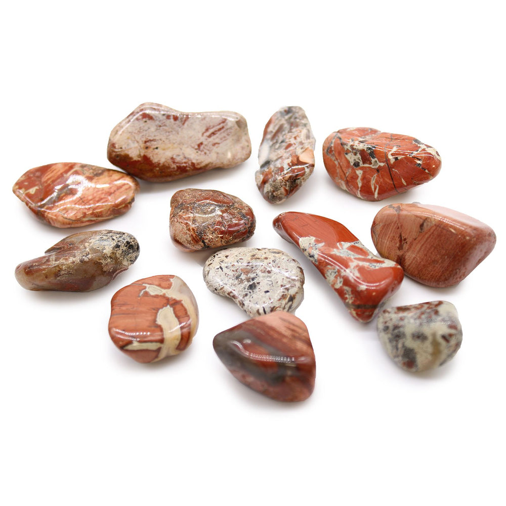 Authentic Bag of 12 Medium African Tumble Stones - Light Jasper - Brecciated showcasing clean geometry and natural material finishes