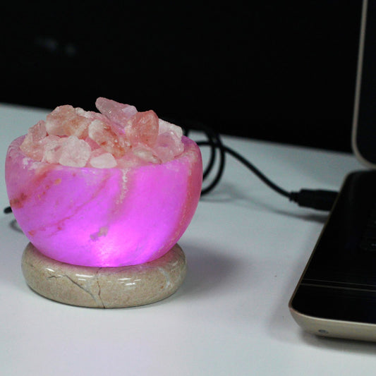 Authentic USB Fire Bowl Himalayan Salt Lamp – Multicolour perspective detail 2 showcasing clean geometry and natural material finishes