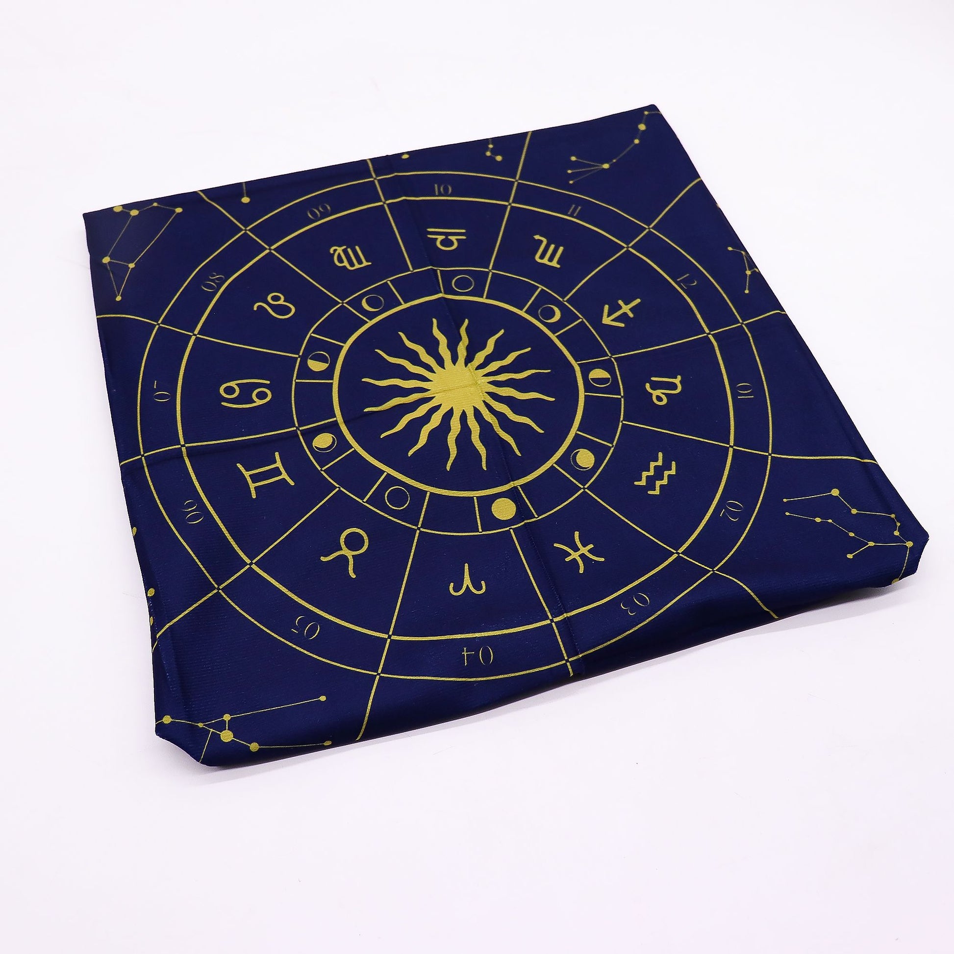 Authentic Tarot Reading Cloth – Zodiac Wheel perspective detail 4 showcasing clean geometry and natural material finishes