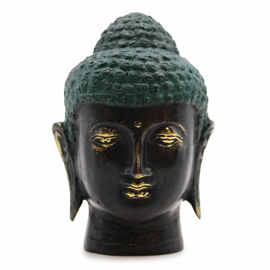 Authentic Medium Antique Brass Buddha Head perspective detail 2 showcasing clean geometry and natural material finishes