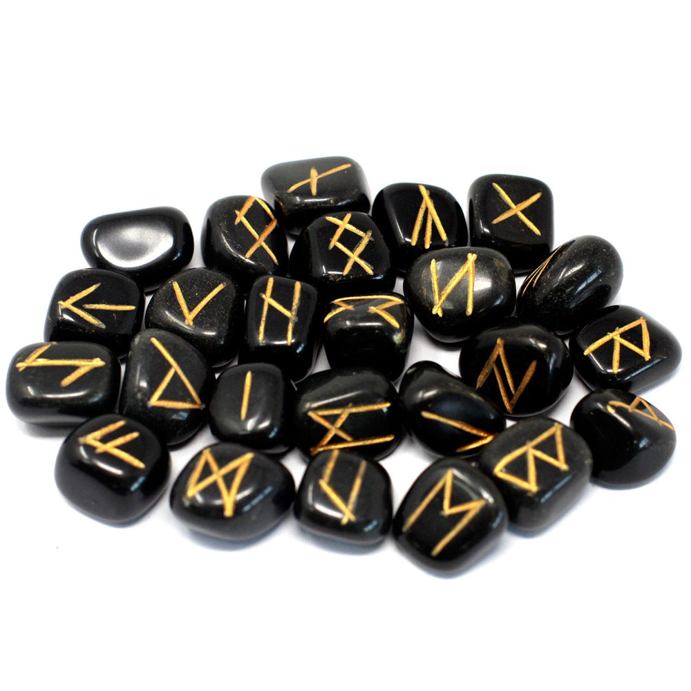 Authentic Rune Stone Set in Pouch – Black Agate showcasing clean geometry and natural material finishes