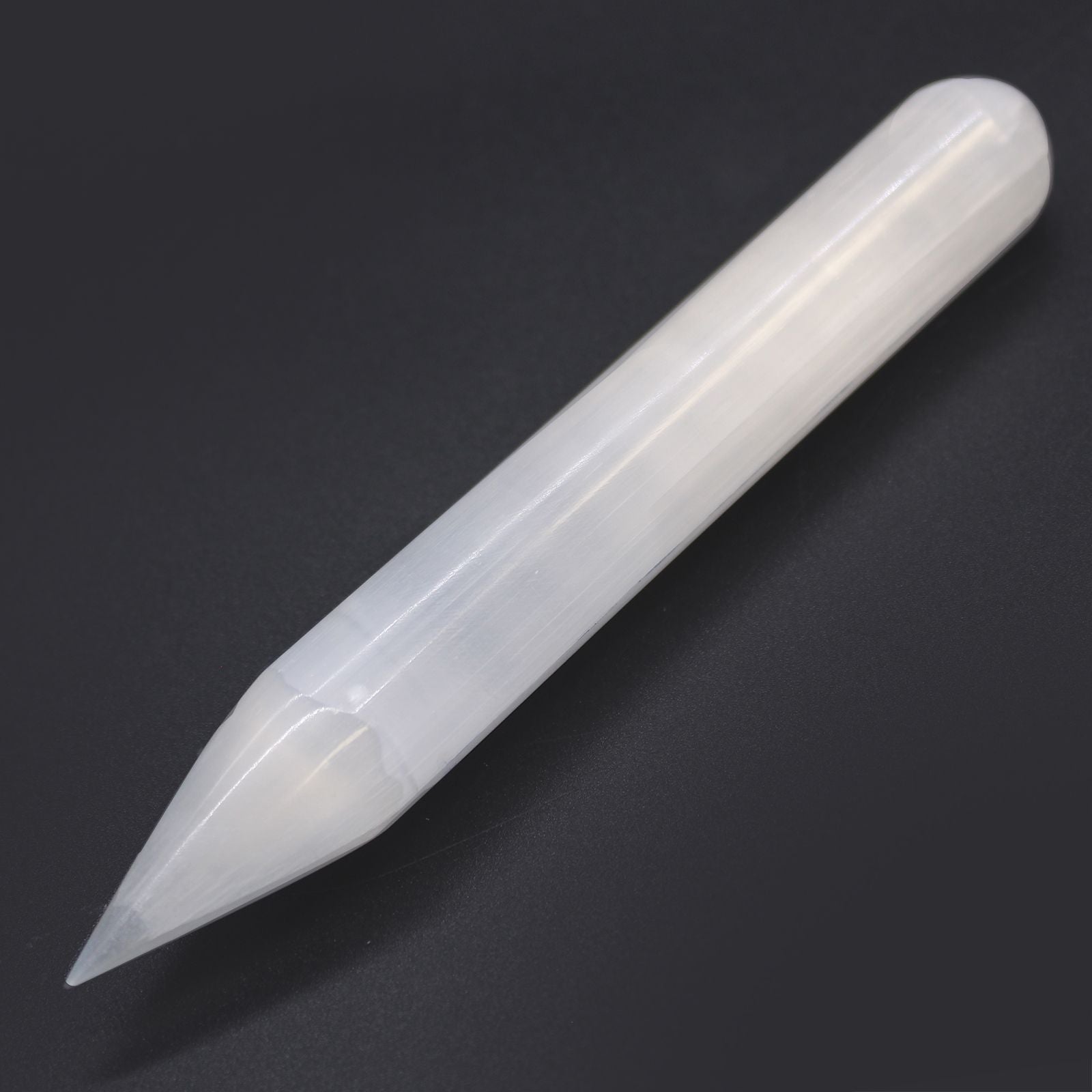 Authentic Selenite Wand - 16 cm (Point one End) perspective detail 2 showcasing clean geometry and natural material finishes