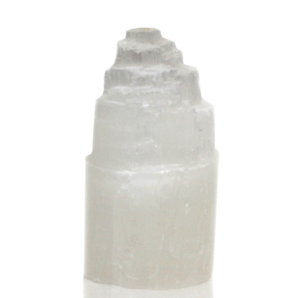 Natural selenite tower lamp 15cm — crystal healing and energy cleansing light iš GEMAcircle