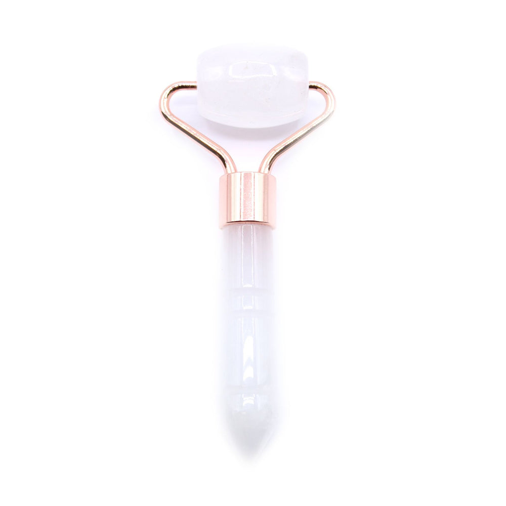 Rock quartz mini gemstone face roller 9cm — crystal beauty tool for lymphatic ritual and skin radiance