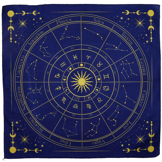 Authentic Tarot Reading Cloth – Zodiac Wheel showcasing clean geometry and natural material finishes