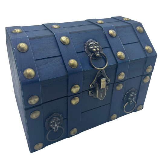 Large teal treasure chest box — colourful colonial storage for crystals tarot and sacred keepsakes
