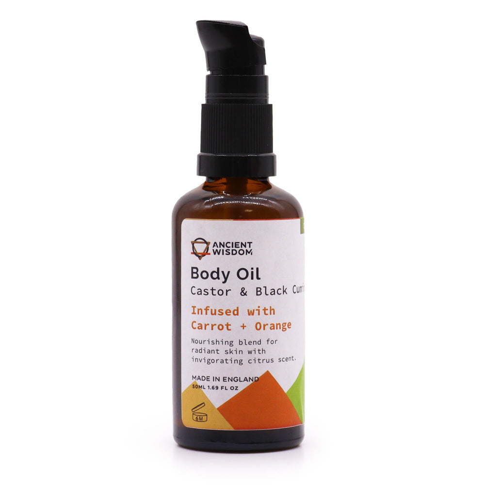Carrot and orange organic body oil 50ml — brightening rejuvenating botanical skincare for radiant skin