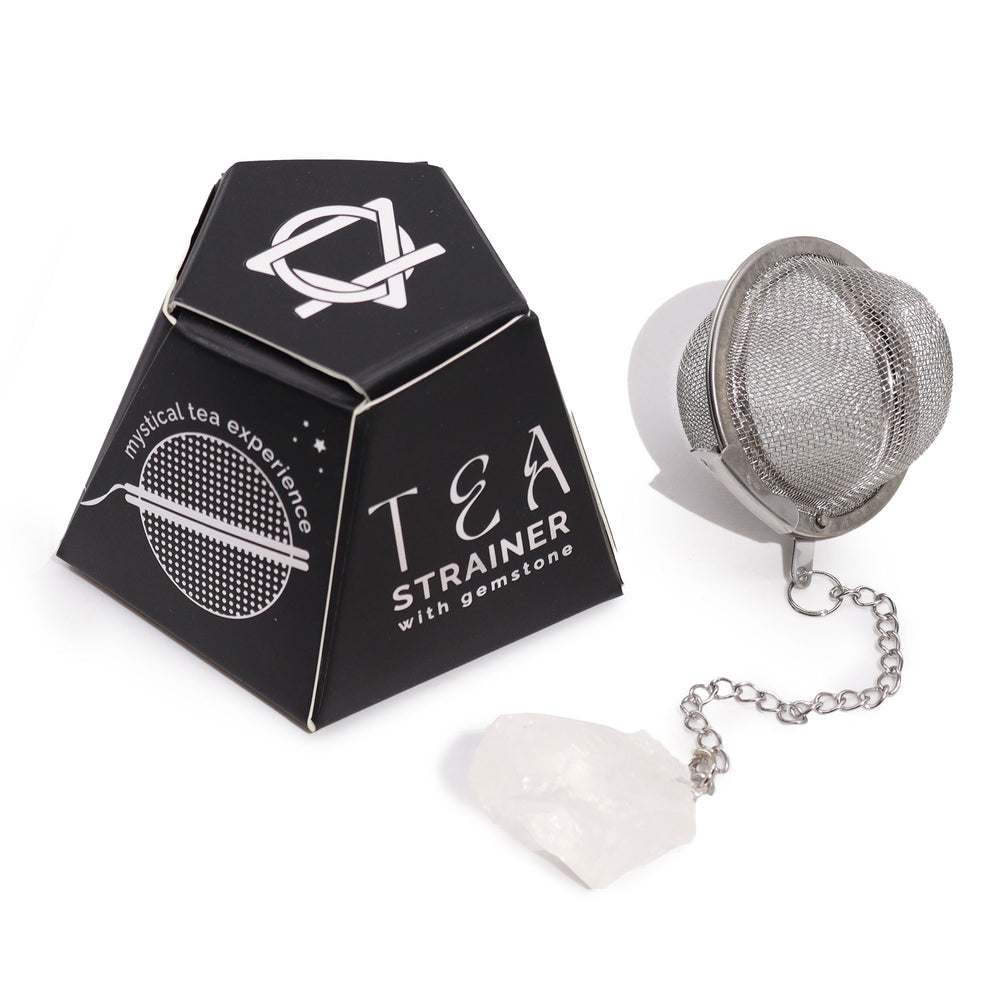 Rock quartz crystal gemstone tea strainer — intention-setting mindful tea ritual tool