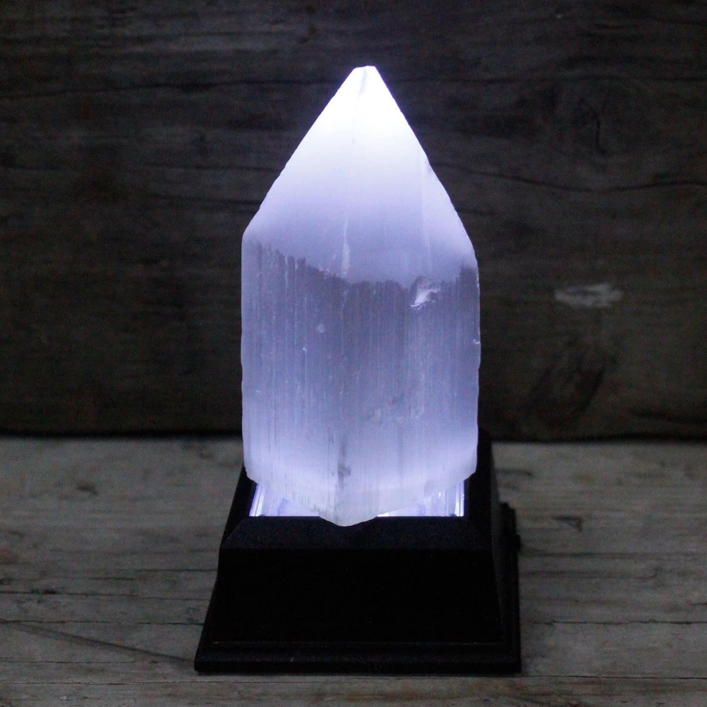 Authentic Selenite Pencil Point Tower - 10 cm perspective detail 3 showcasing clean geometry and natural material finishes