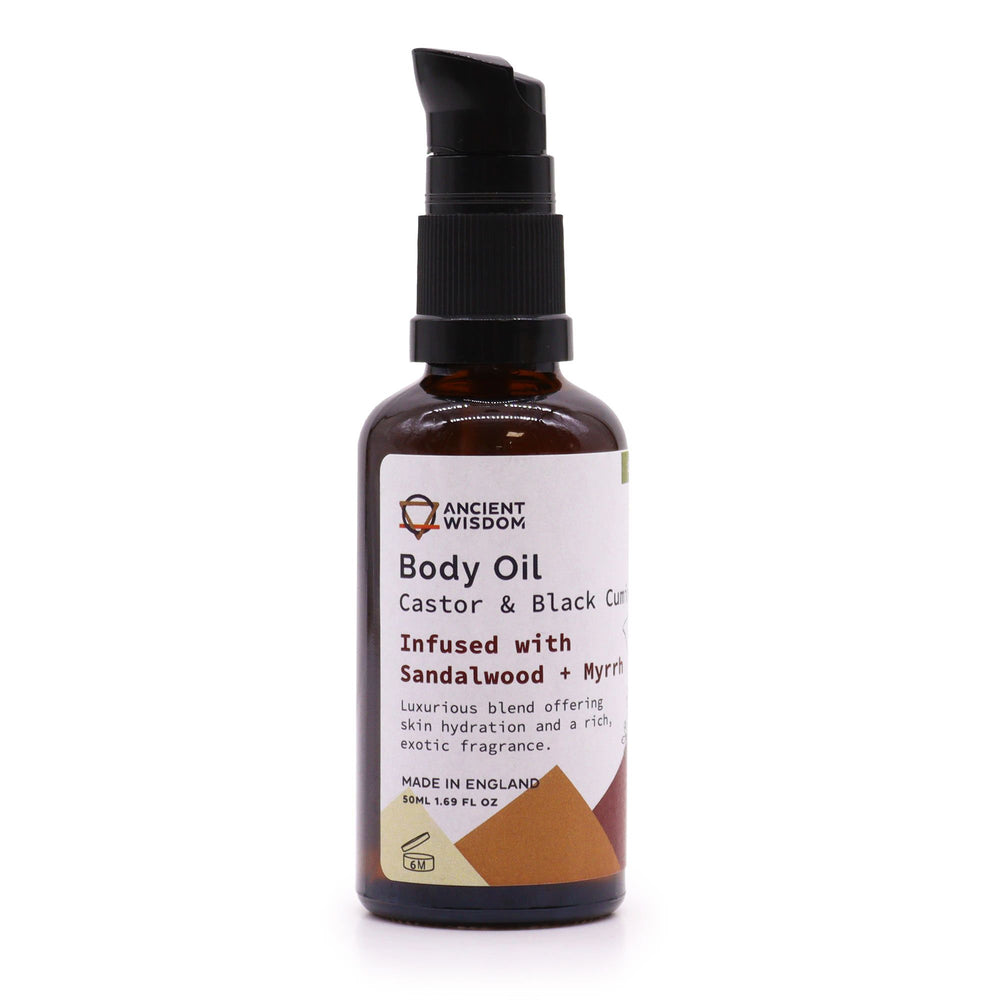 Authentic Organic Body Oil 50ml - Sandalwood & Myrrh showcasing clean geometry and natural material finishes